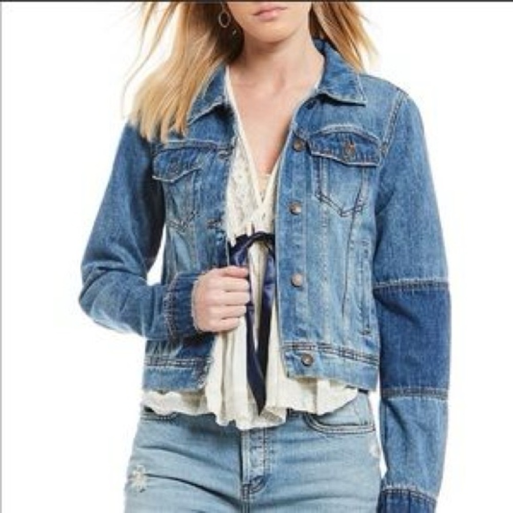 Free People Denim Patchwork Rumor Has It Women's Jacket